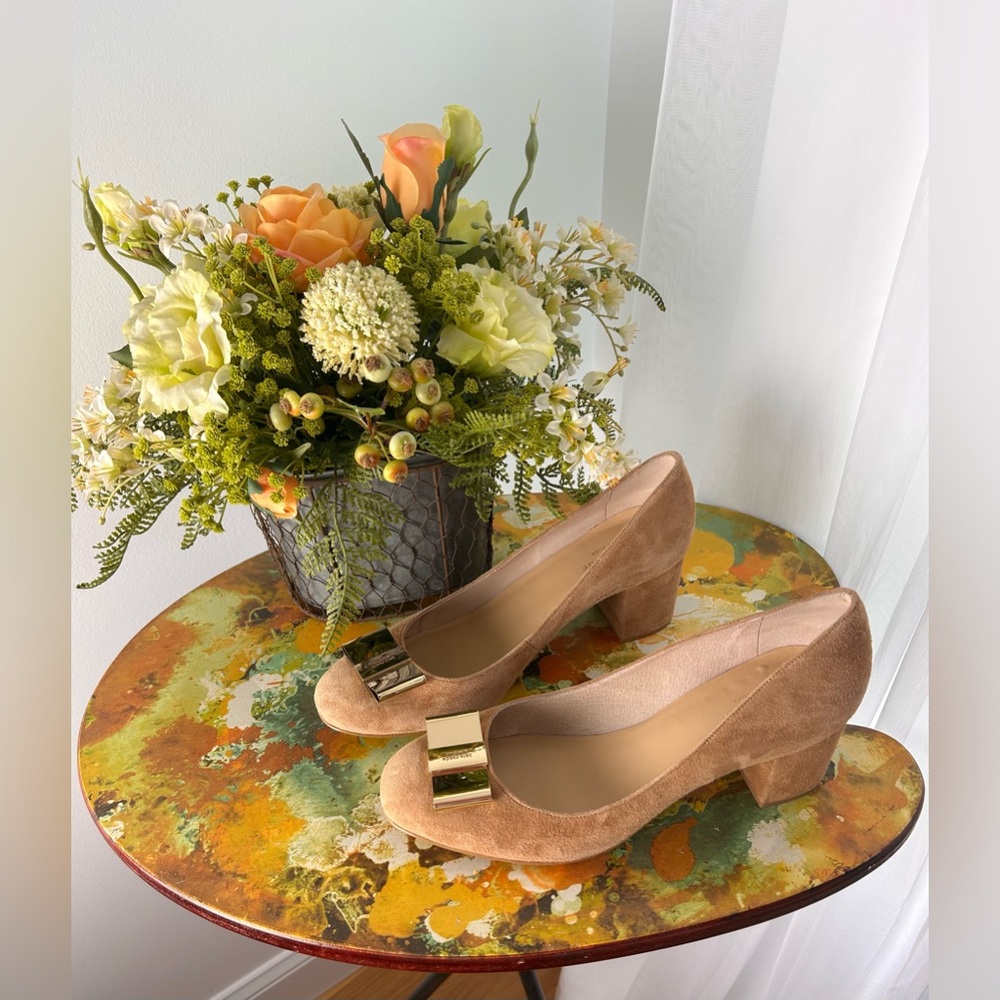 Kate Spade Tan Suede Heels with Gold Detail